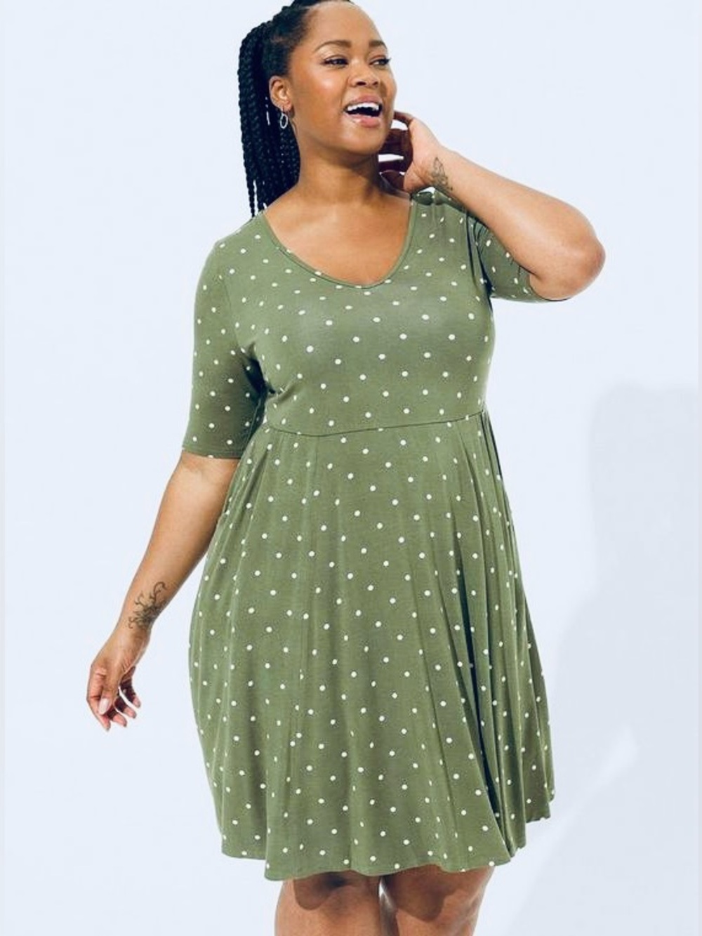 Torrid Olive Green Polka Dot Super Soft Skater Mini Dress Size Large NWT